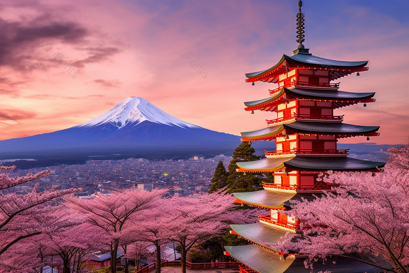 日本复古建筑富士山风景背景,高清,摄影图,摄影图片,图片大全,摄影图免费下载